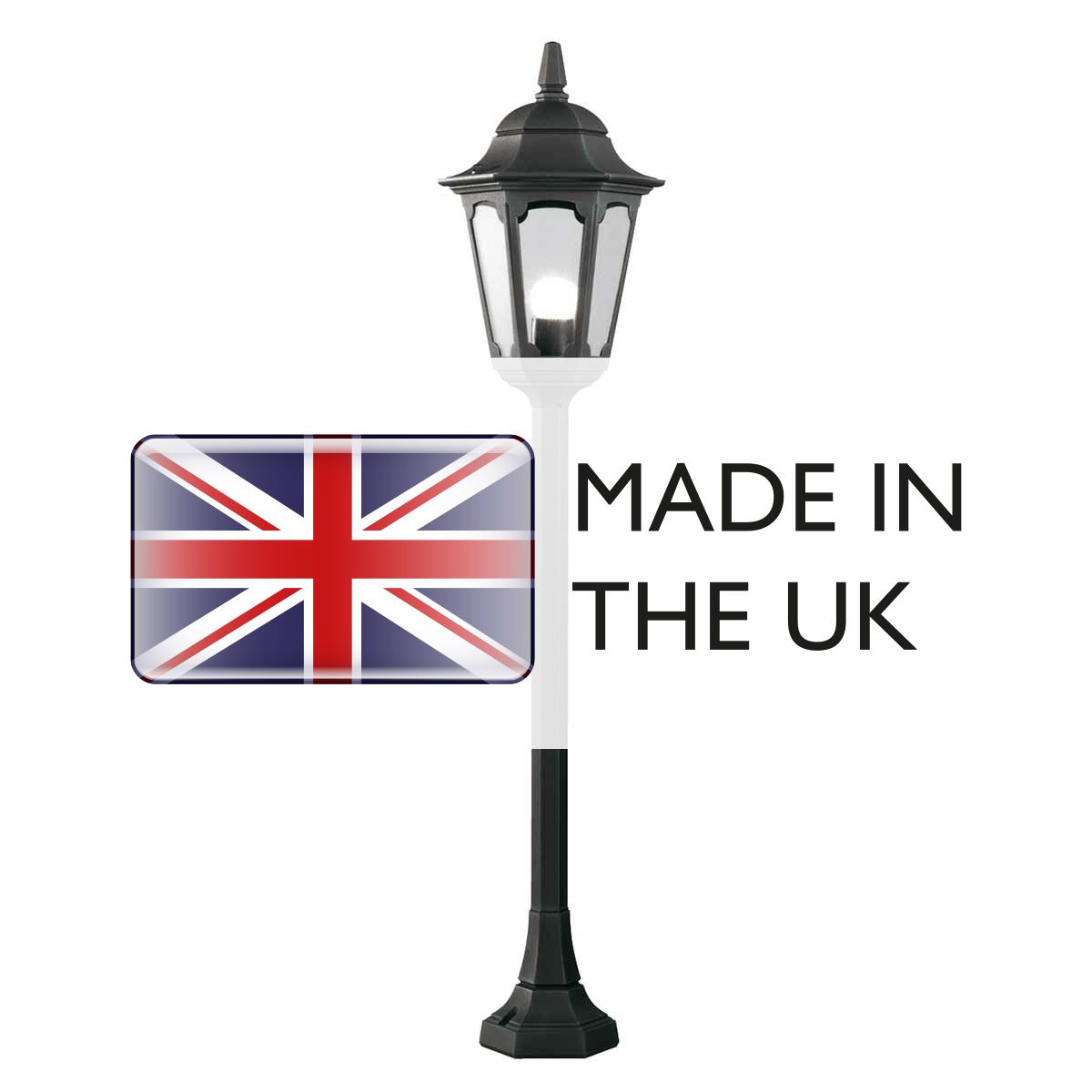 Black Die-Cast Aluminium Pillar Lantern with Clear Glass Panels