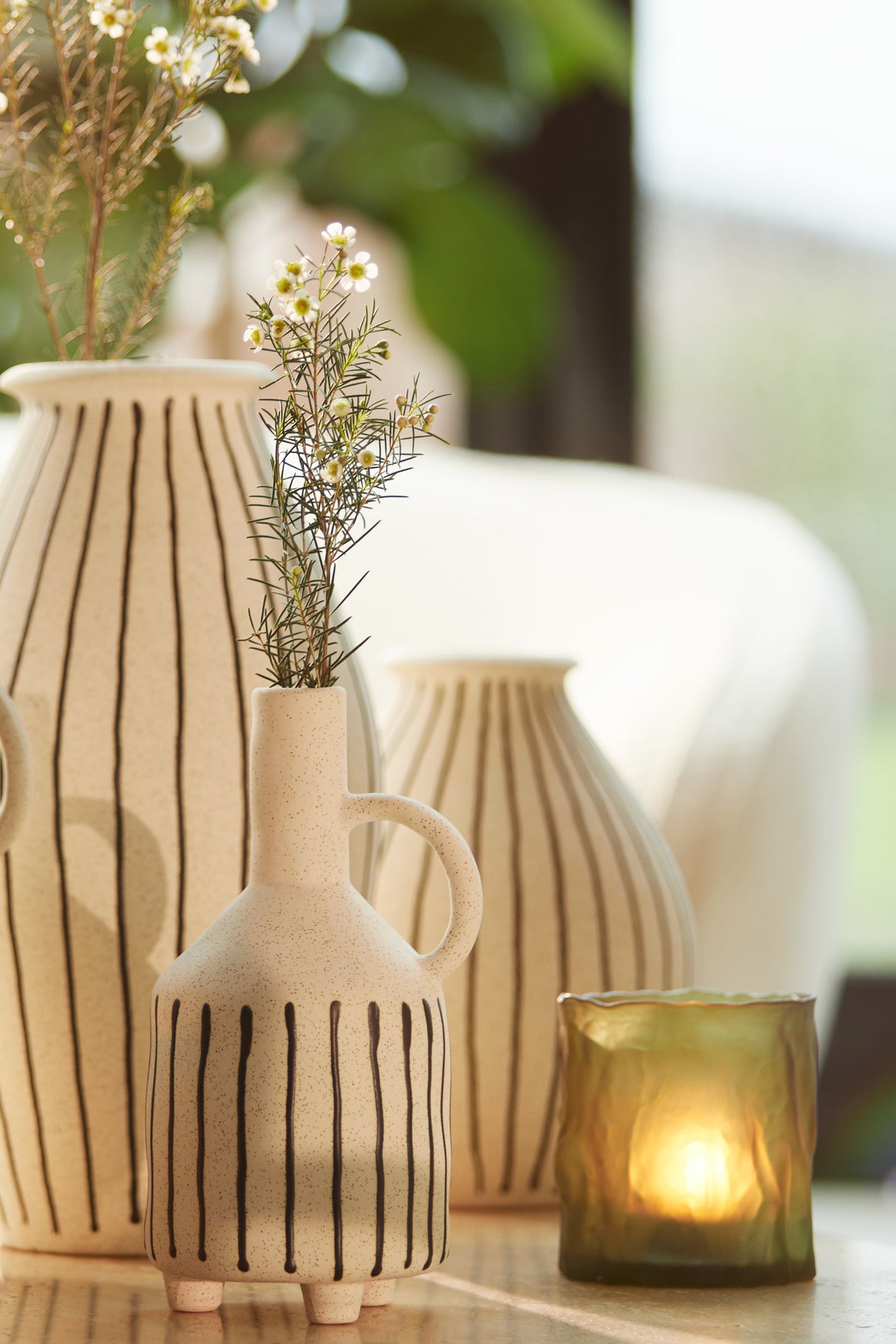 Jonai Ceramics Cream-Black Decorative Vase 14.5x13x27.5 cm