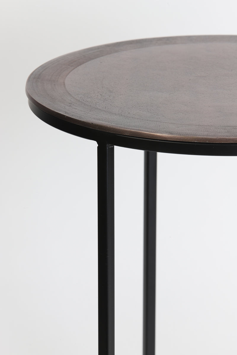 Set of Two Nesting Side Tables Ø40x45 cm and Ø50x52 cm in Ant Copper and Black Finish