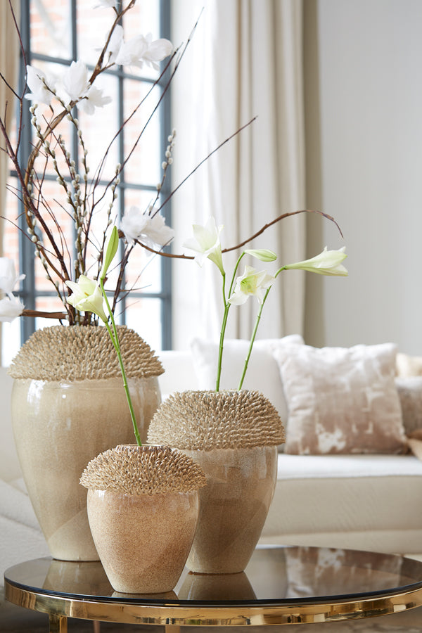 Taupe Ceramic Sangku Vase - 28x27.5x31.5 cm Decorative Piece