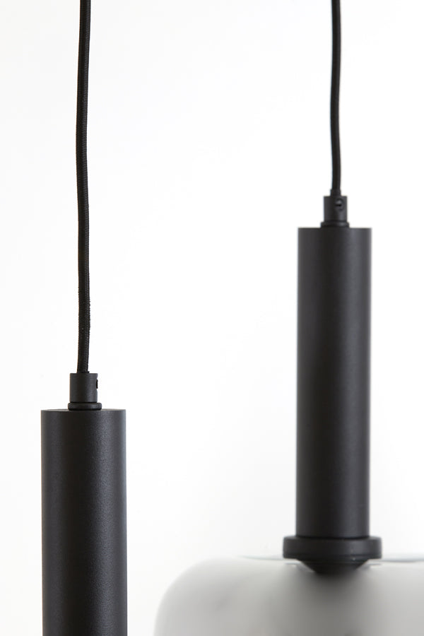 Suspended Trio Pendant Light with Black Frame and Smoked Glass Globes