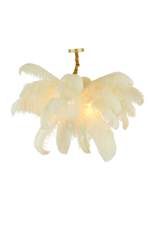 Feathered Elegance Light Fixture - 80cm Gold and White E14 Pendant