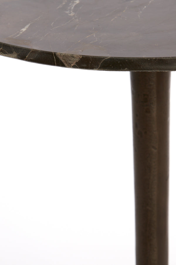 Elegant Dark Brown Marble Side Table - Ø48x53 cm
