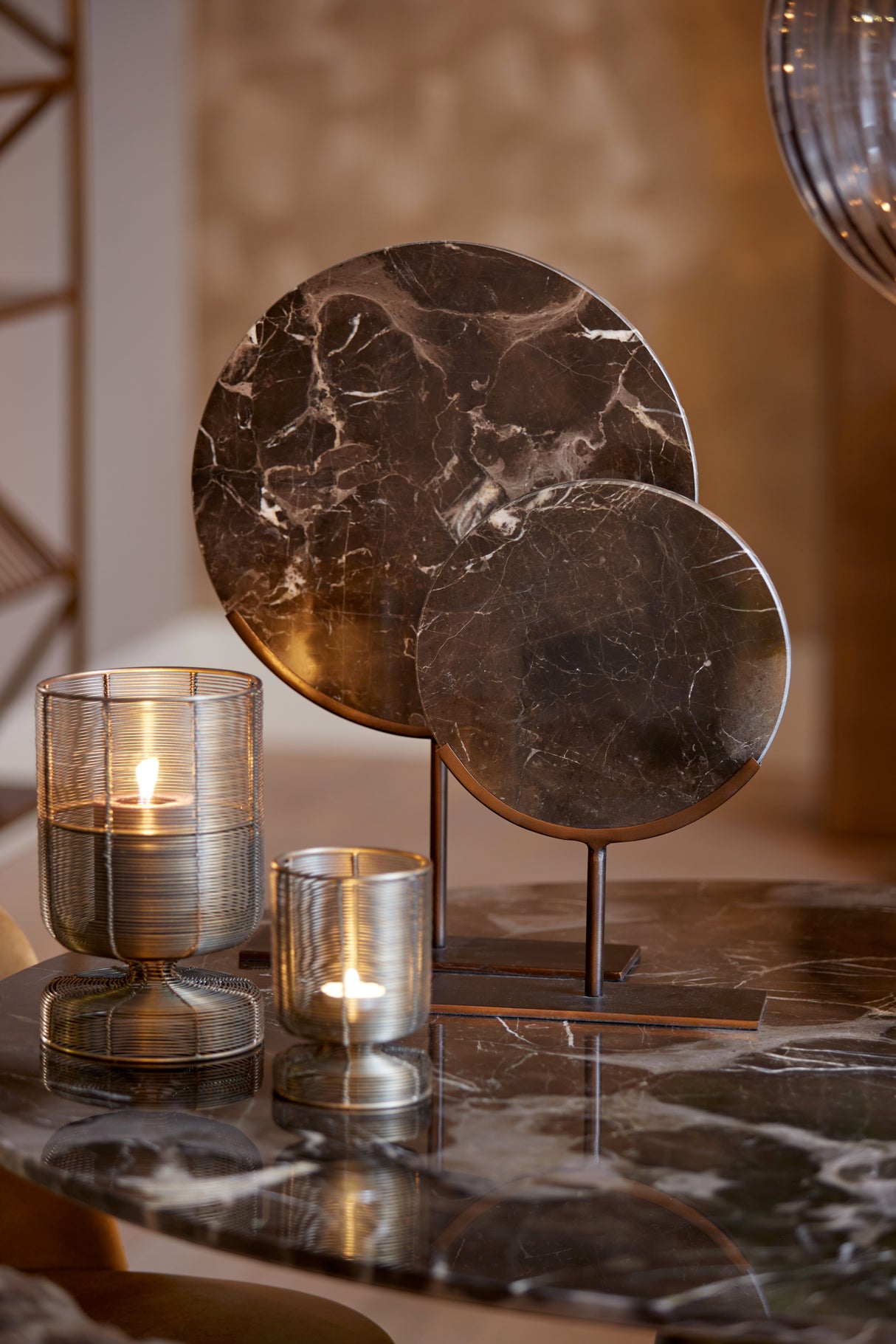 Elegant Dark Brown Marble Sculpture on Stand, 25.5x10x38.5 cm