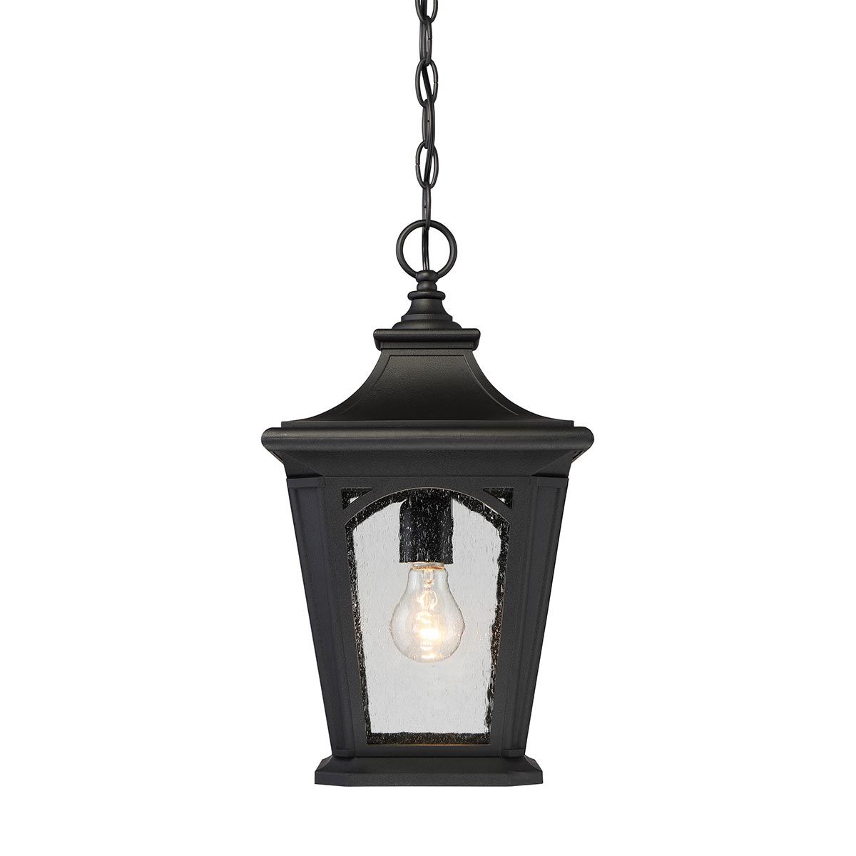 Bedford Mystic Black Outdoor Chain Lantern with Tiffany Glass