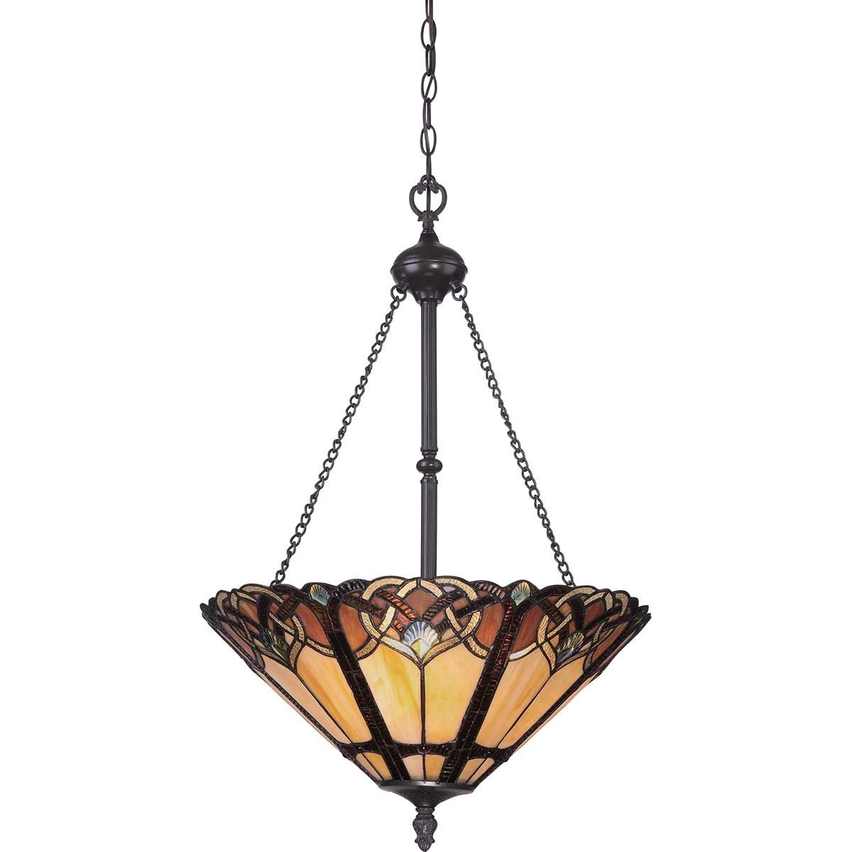 Cambridge Vintage Bronze Tiffany Glass 3-Light Interior Pendant