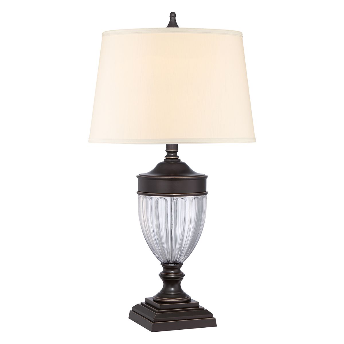 Dennison Table Lamp in Palladian Bronze with Tan Fabric Shade