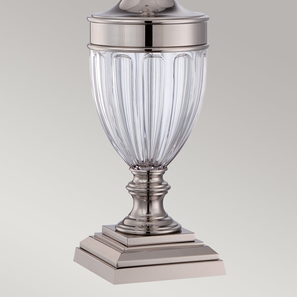 Dennison Table Lamp in Polished Nickel with Tan Fabric Shade