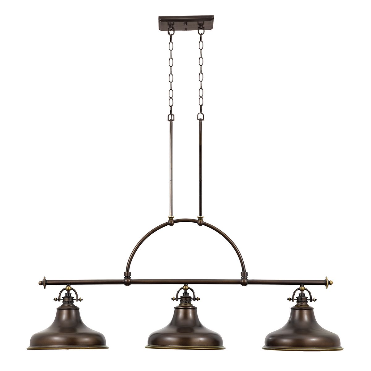 Emery American Triple Island Pendant Light in Aged Bronze with Tiffany Glass