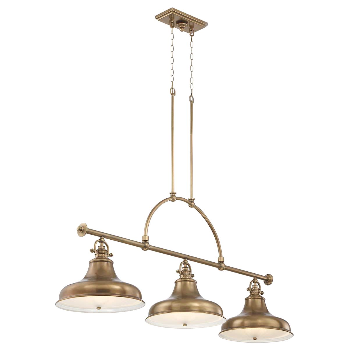Emery Vintage Americana Three-Light Pendant in Weathered Brass