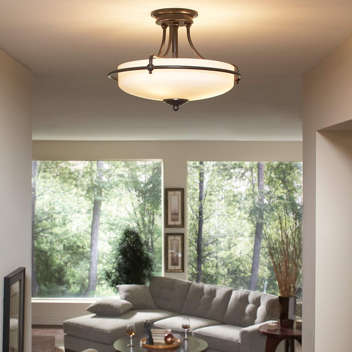 Griffin Semi-Flush Ceiling Light in Palladian Bronze Finish