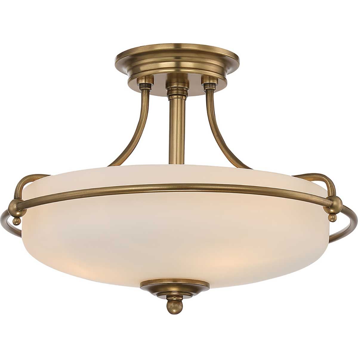 Griffin Weathered Brass Semi-Flush Mount Ceiling Light with Tiffany Glass