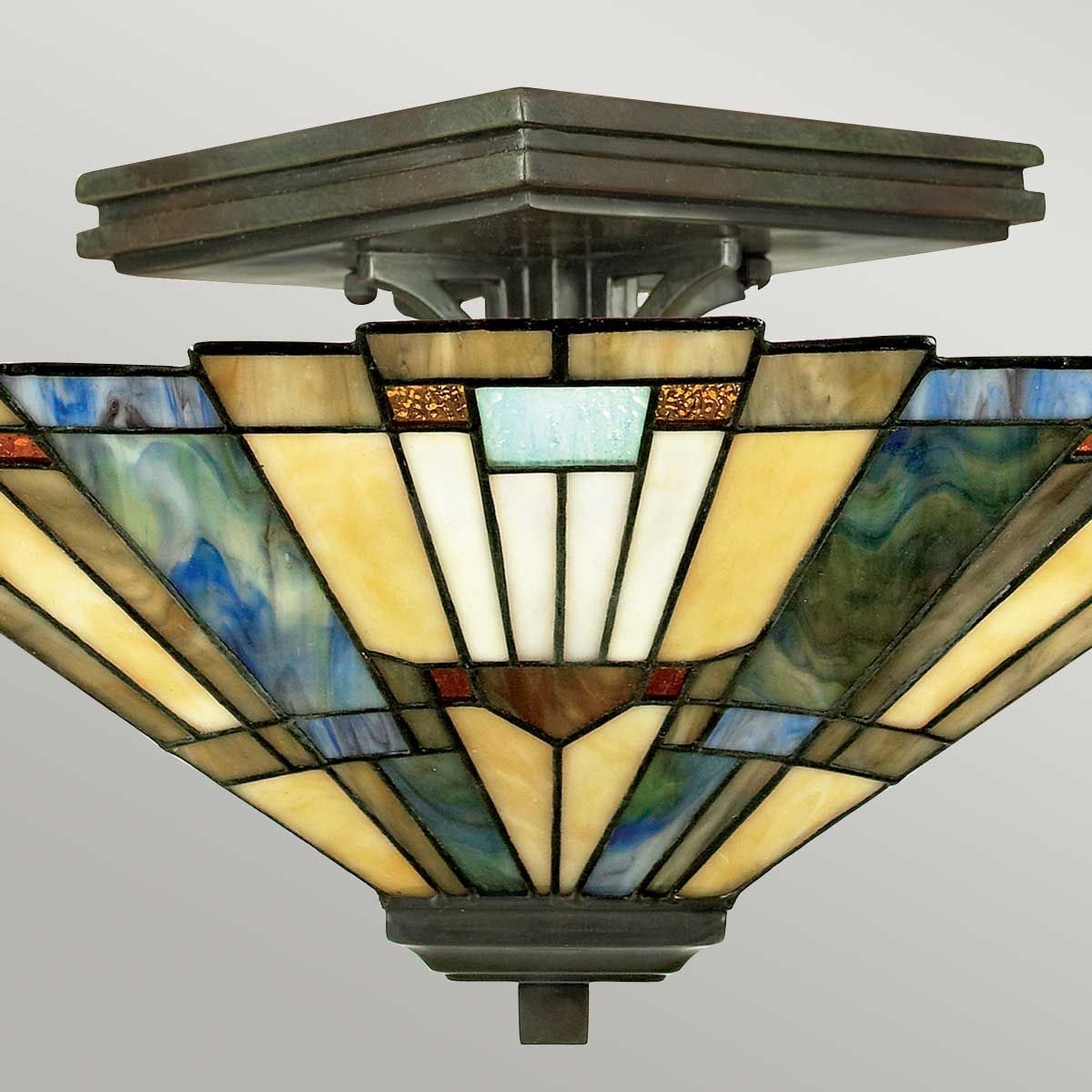 Artisan Geometric Tiffany Glass Semi-Flush Ceiling Light in Valiant Bronze