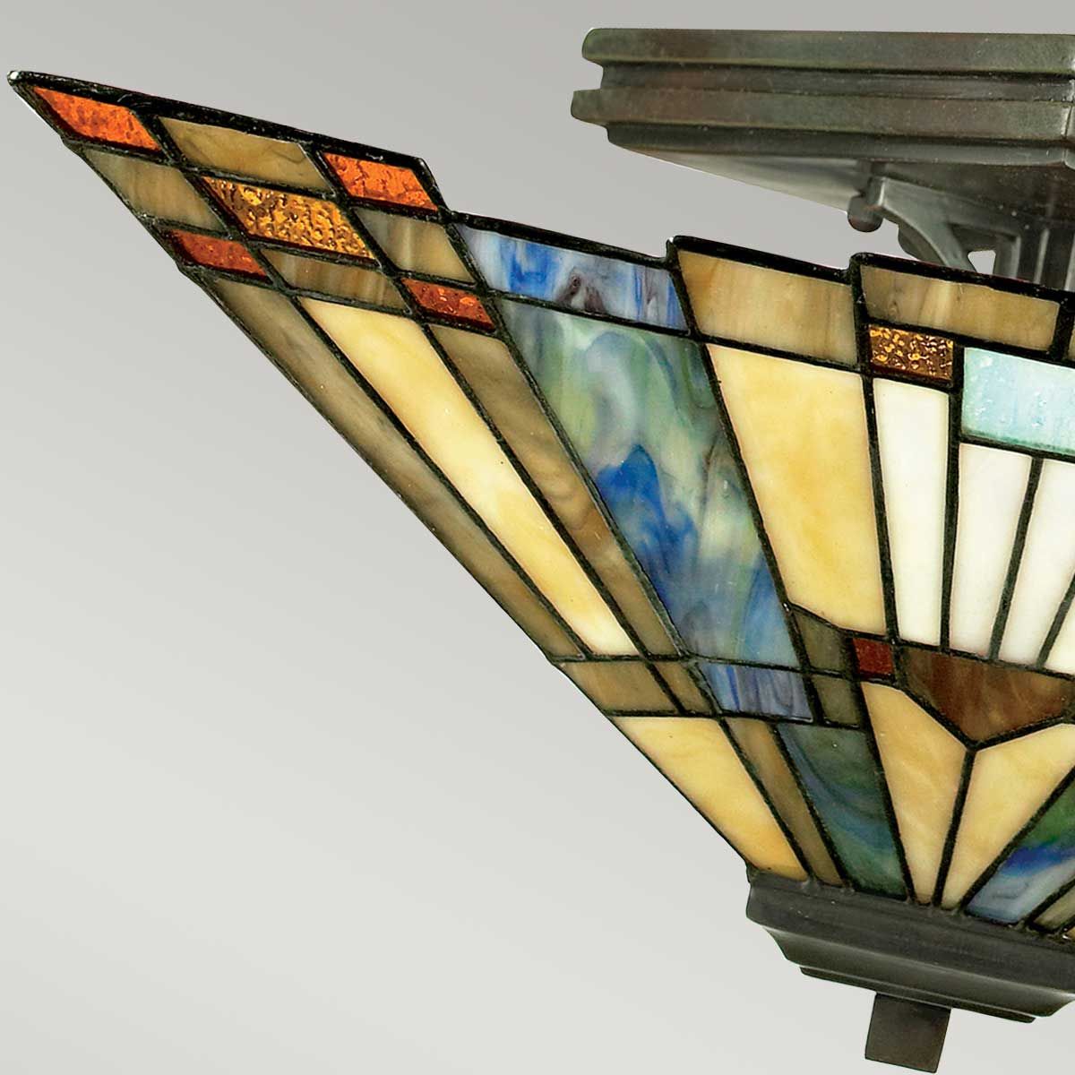 Artisan Geometric Tiffany Glass Semi-Flush Ceiling Light in Valiant Bronze
