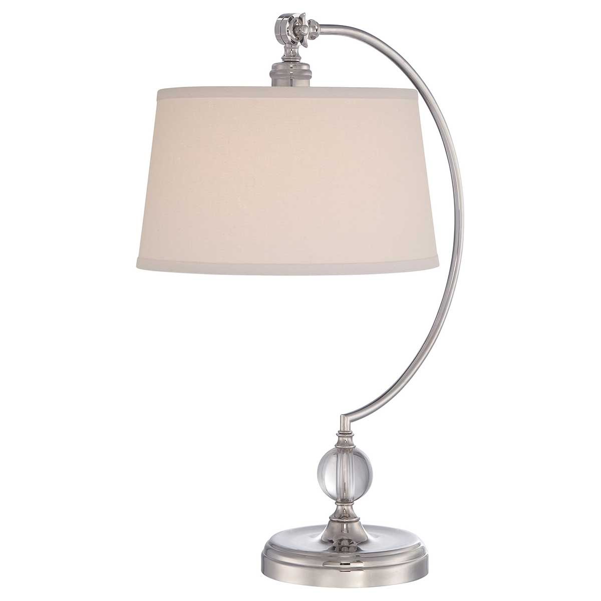 Jenkins Polished Nickel Tiffany Glass Table Lamp with Cream Linen Shade