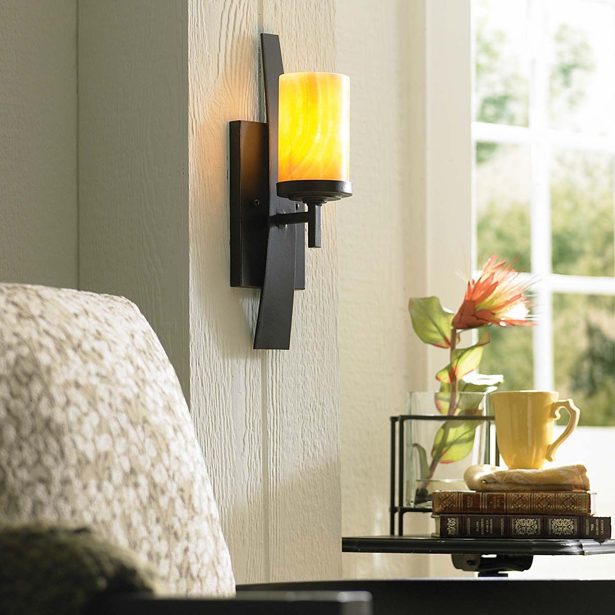 Kyle Imperial Bronze Single Wall Sconce with Butterscotch Onyx Shade