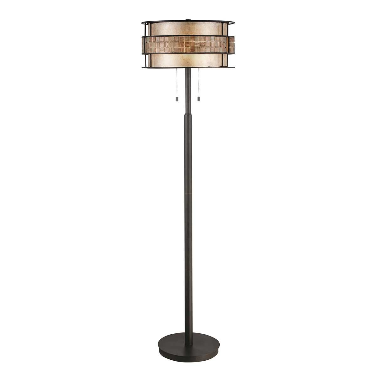 Copper Mosaic Tile Band Floor Lamp with Taupe Mica Shade