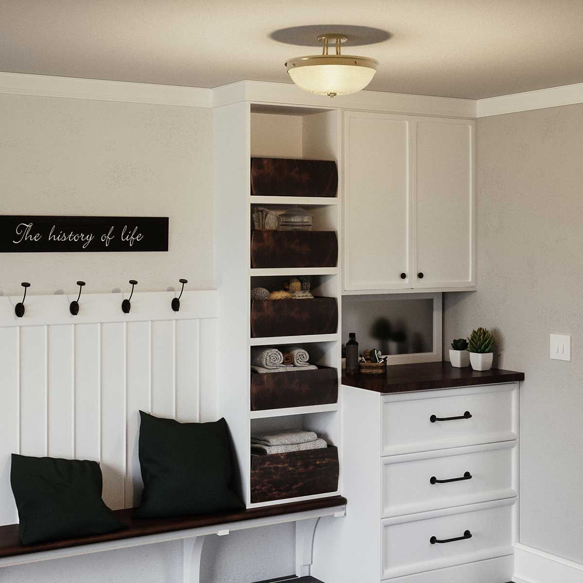 Mantle Dual Light Semi-Flush Fixture - Antique Brass Finish