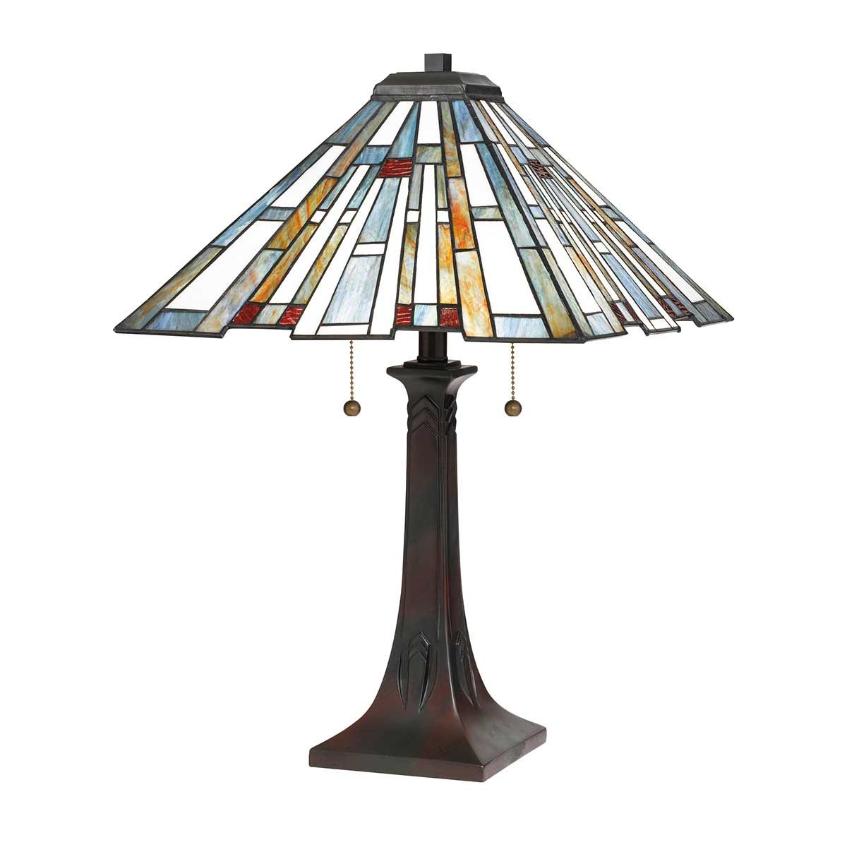 Elegant Valiant Bronze Tiffany-Style Art Glass Table Lamp