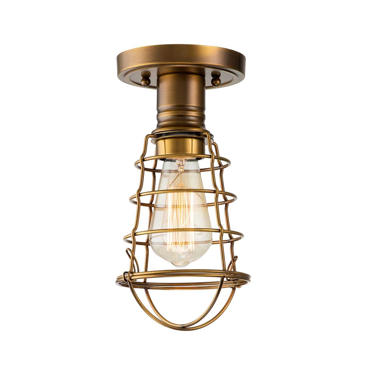 Mixon Industrial Cage-Style Weathered Brass Ceiling Light