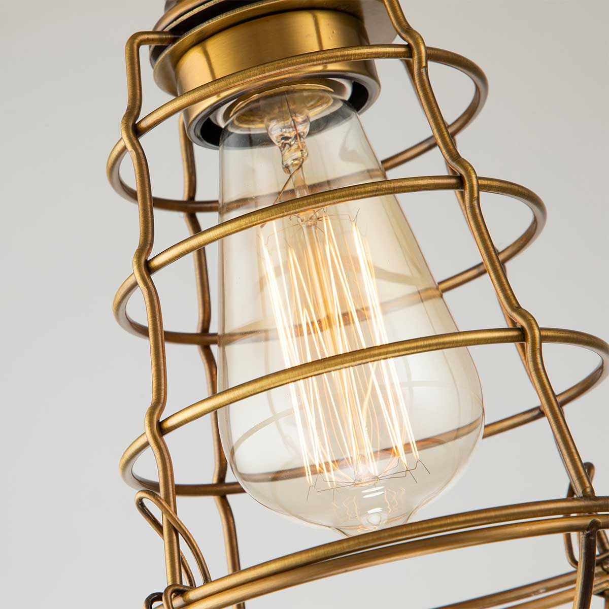 Mixon Industrial Cage-Style Weathered Brass Ceiling Light