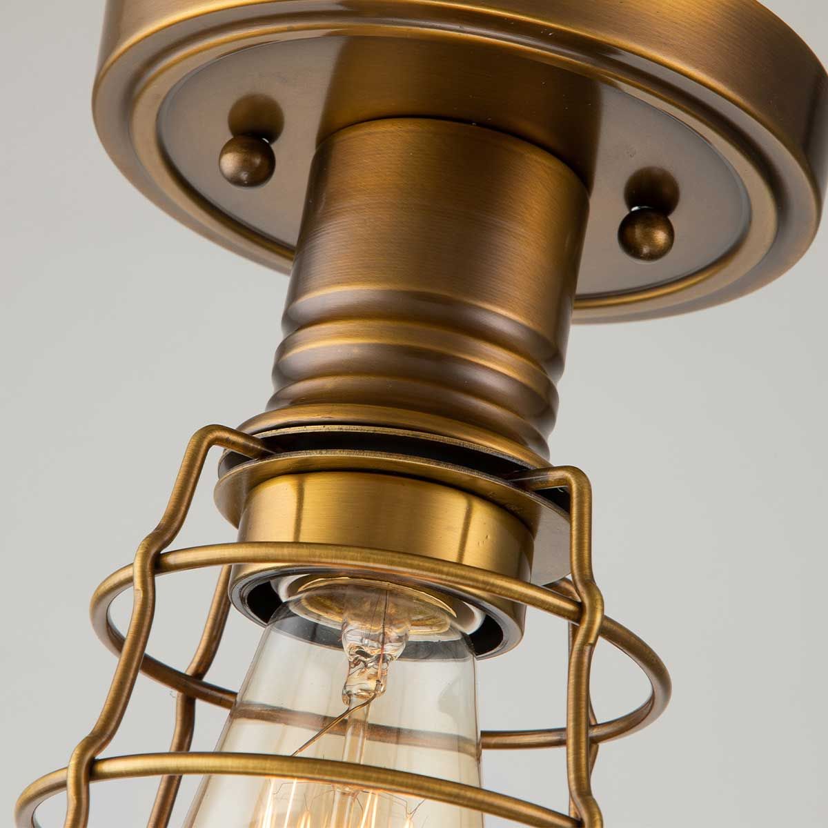 Mixon Industrial Cage-Style Weathered Brass Ceiling Light