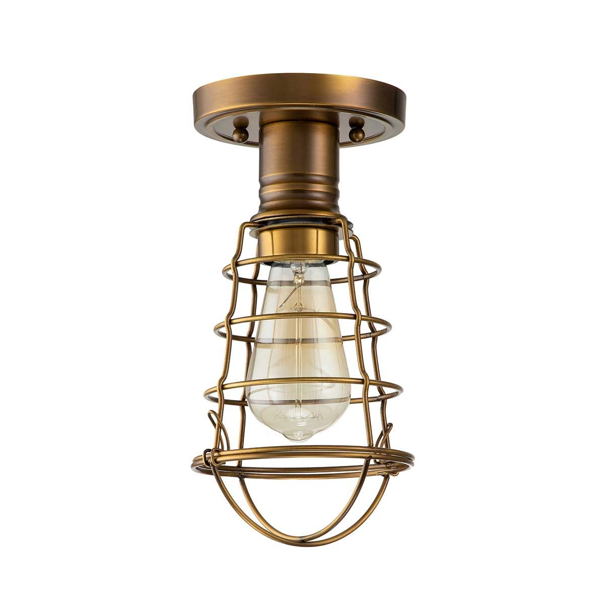 Mixon Industrial Cage-Style Weathered Brass Ceiling Light