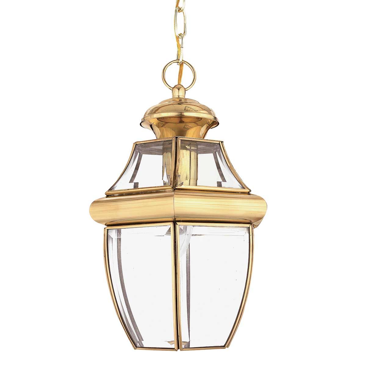 Elegant Newbury Medium Exterior Chain Lantern in Polished Brass