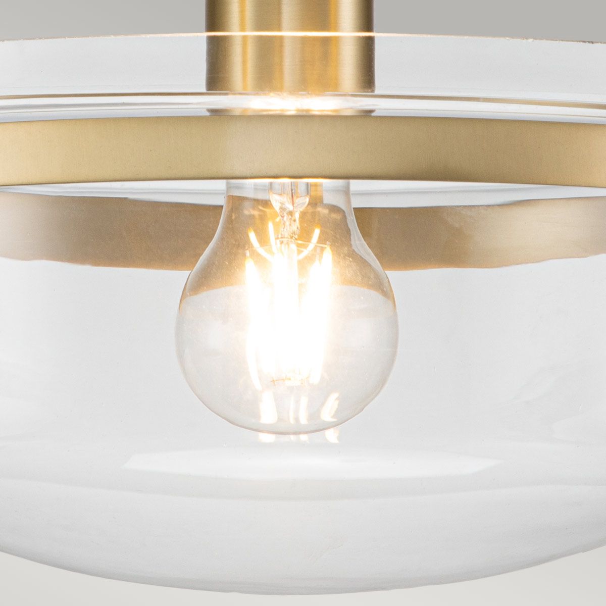 Elegant Brushed Brass Semi-Flush Ceiling Light with Clear Glass Bowl