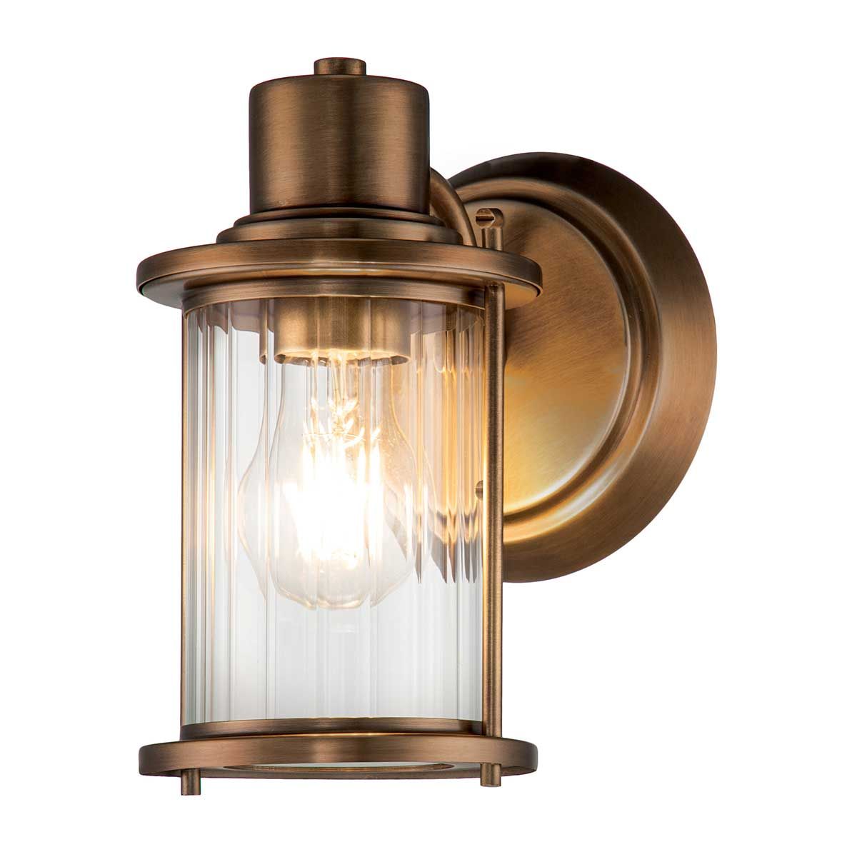 Industrial Charm: Weathered Brass Wall Light with Ribbed Glass