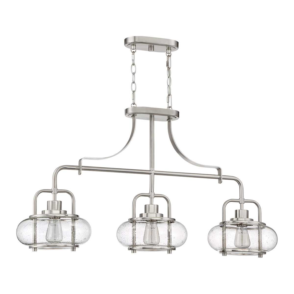 Brushed Nickel Trilogy 3-Light Pendant with Seeded Glass