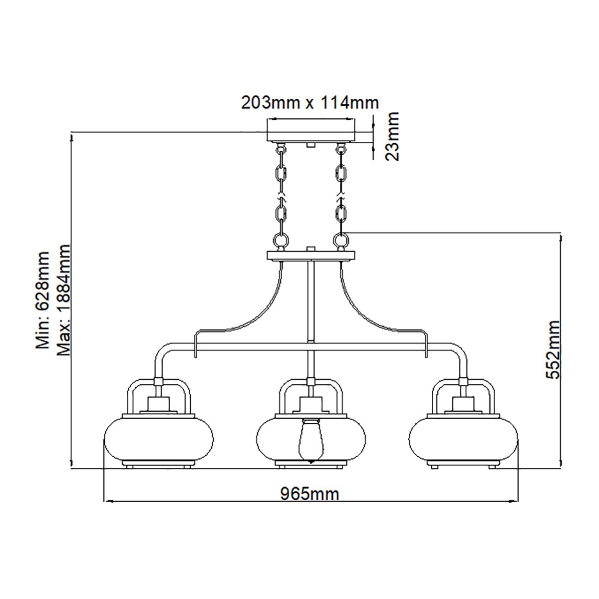 Brushed Nickel Trilogy 3-Light Pendant with Seeded Glass
