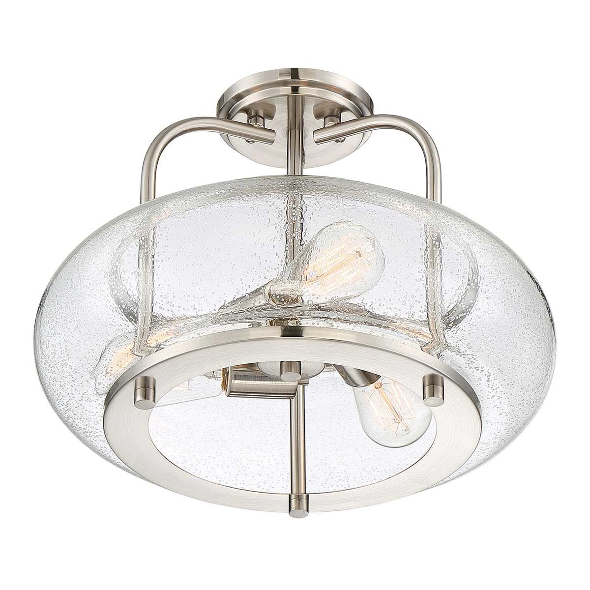 Trilogy Brushed Nickel Semi-Flush Ceiling Light with Seeded Glass Shade