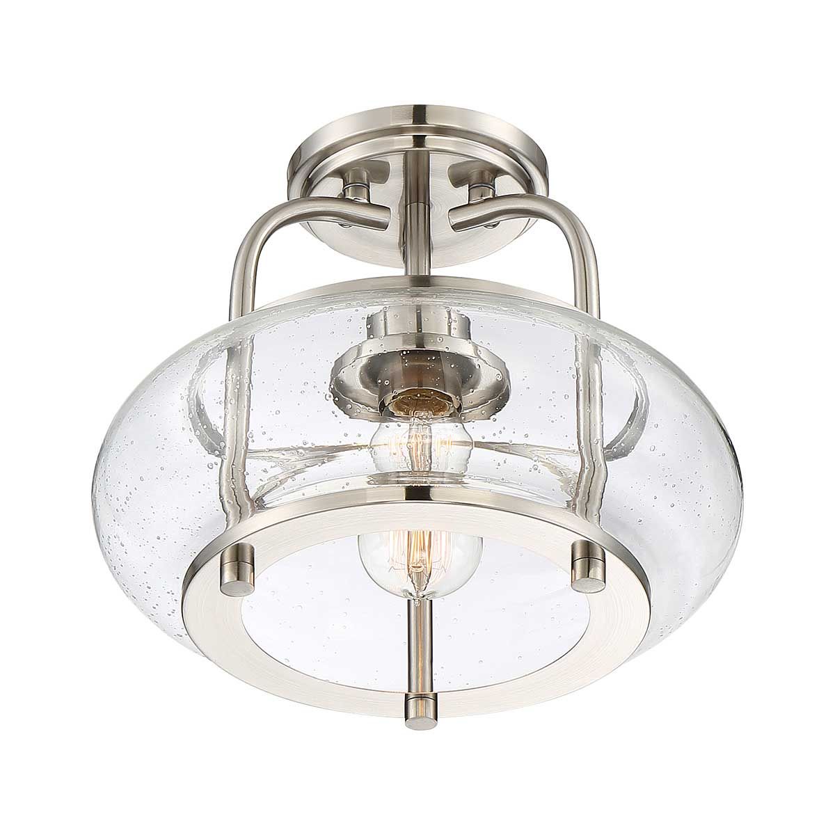 Trilogy Brushed Nickel Semi-Flush Ceiling Light with Seeded Glass Shade