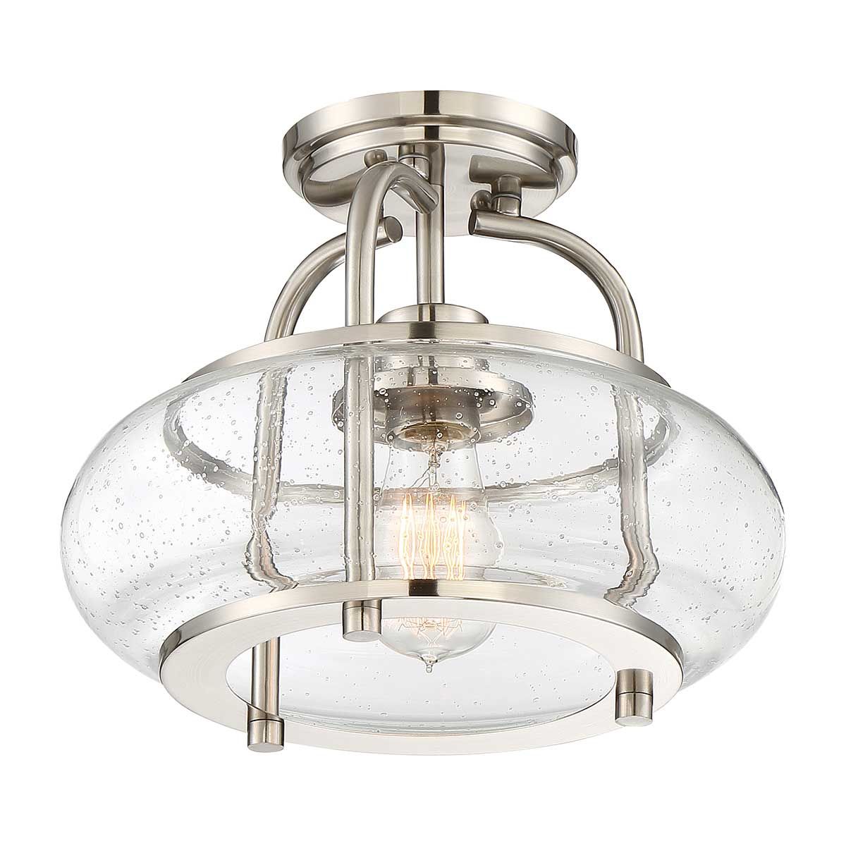 Trilogy Brushed Nickel Semi-Flush Ceiling Light with Seeded Glass Shade