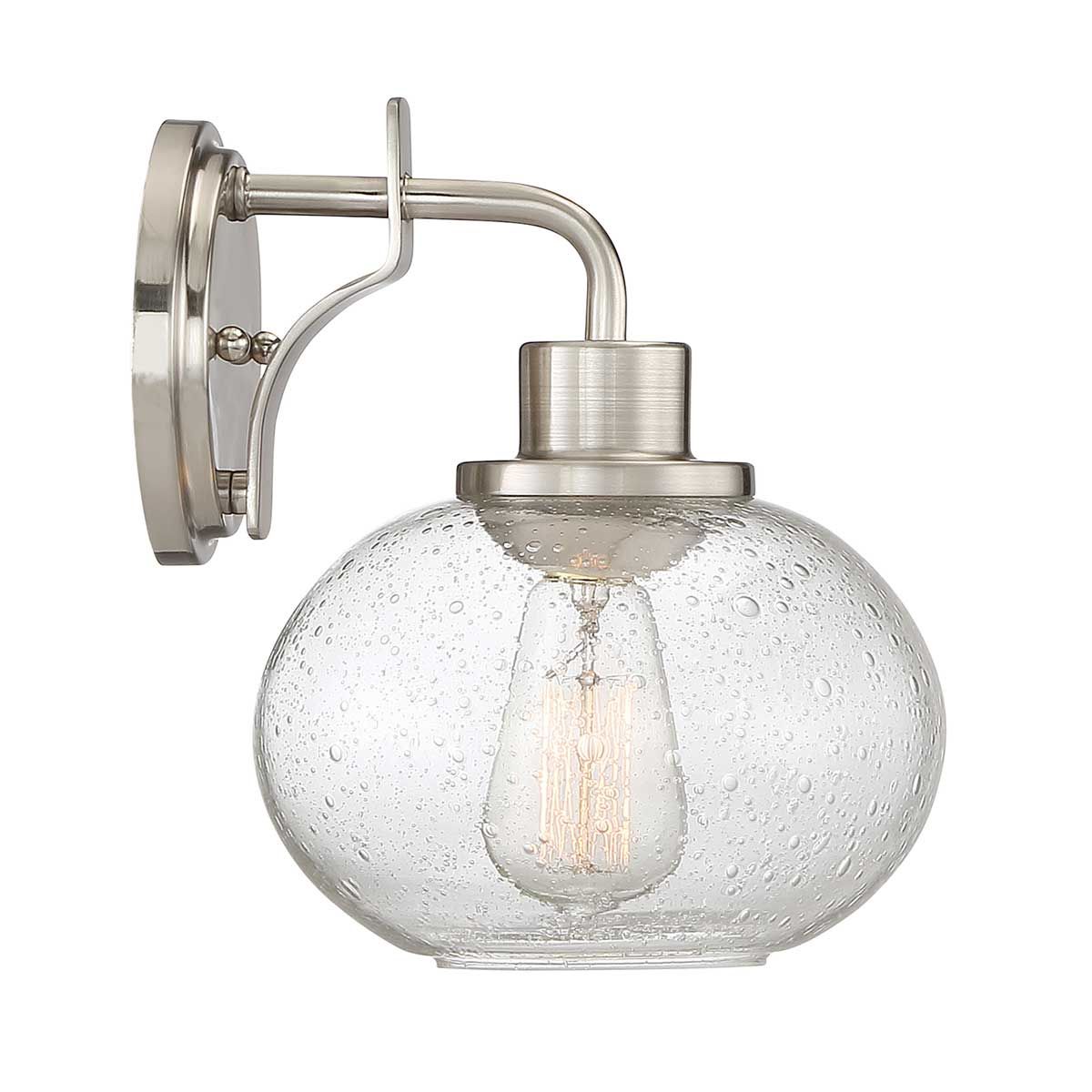 Brushed Nickel Vintage-Elegance Wall Sconce with Seeded Glass Shade