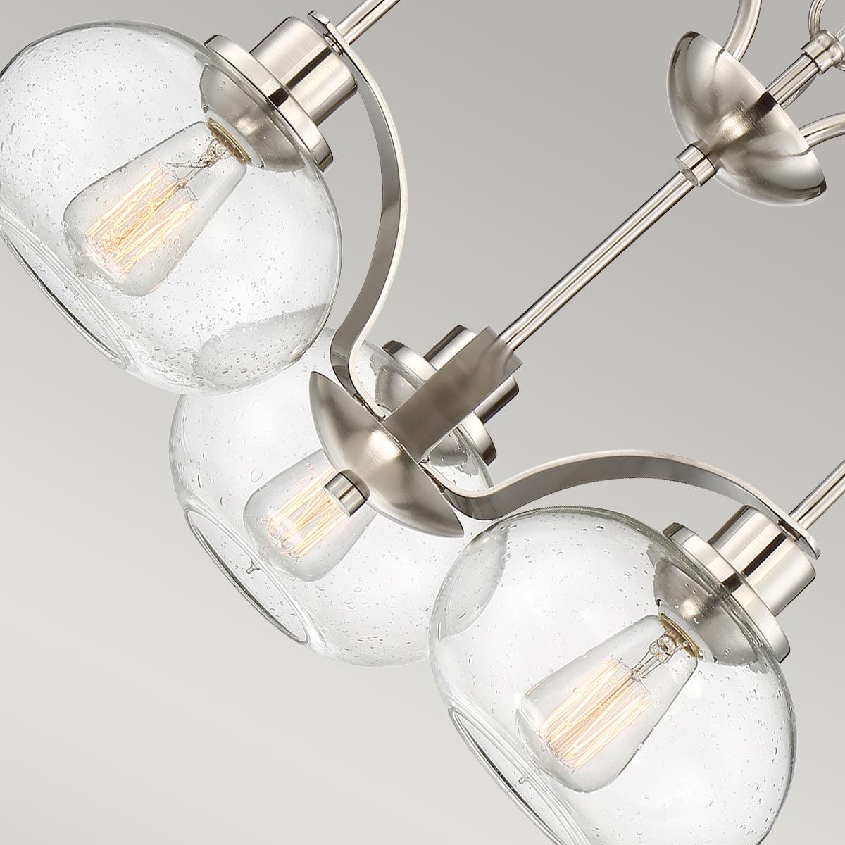 Trilogy Three-Light Vintage Chandelier in Brushed Nickel with Seeded Glass Shades
