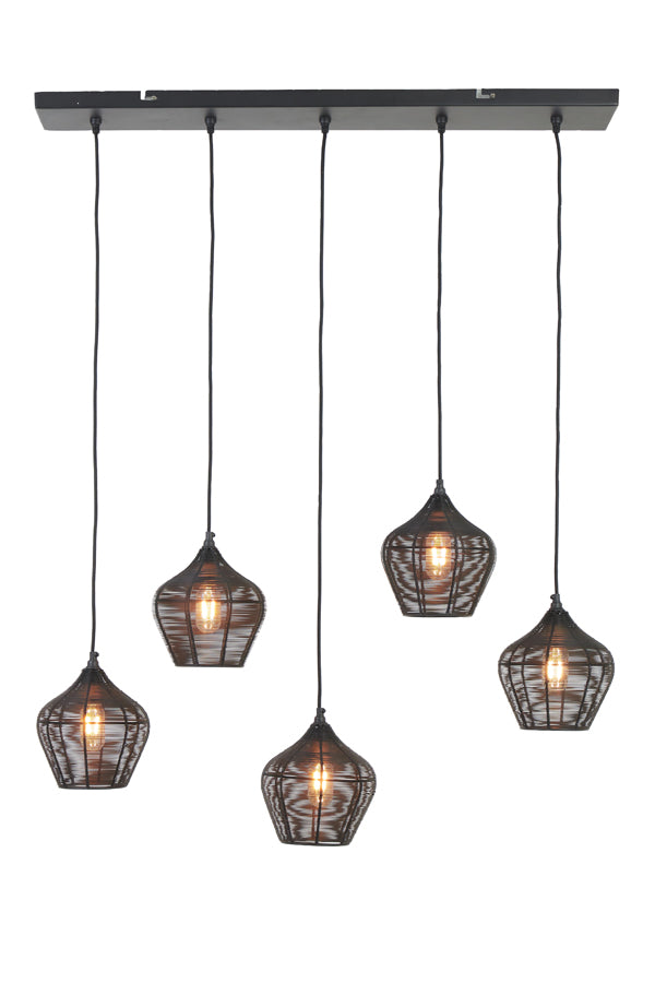 Suspended Five-Light Fixture Alvaro in Matte Black, 100x20x122 cm
