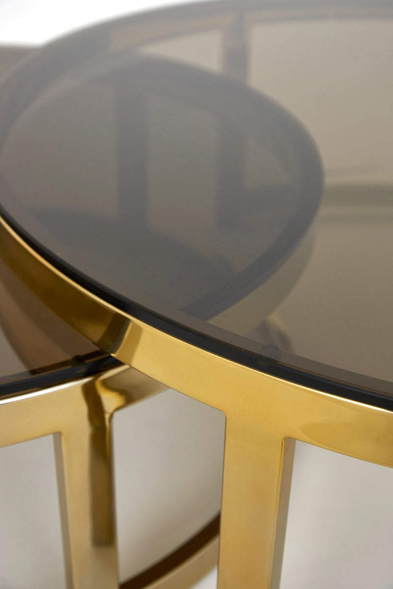 Elegant Nesting Coffee Tables Set with Gold Accents - Glass Top Duo 100.5x36.5 cm