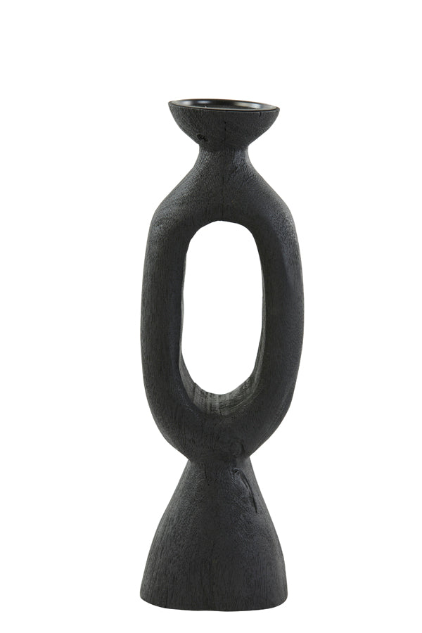Django Black Matte Wooden Candle Holder 14x12x45 cm