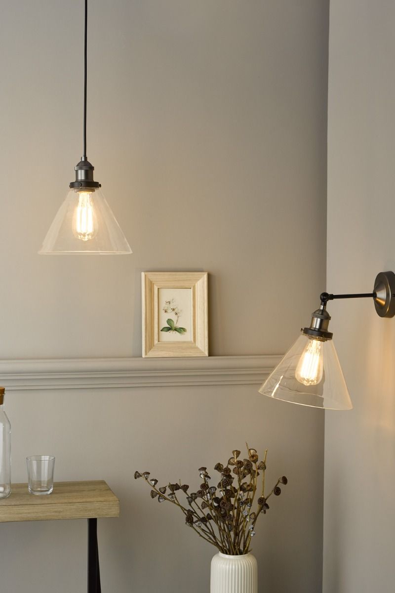 Ray Single Wall Light Antique Nickel Clear Glass