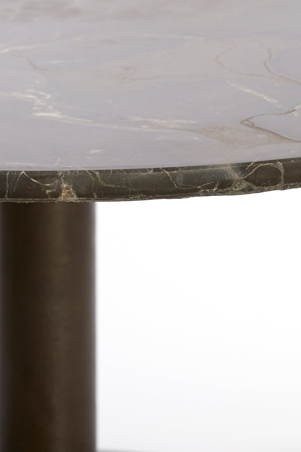 Round Dark Brown Marble Side Table – 61x41 cm