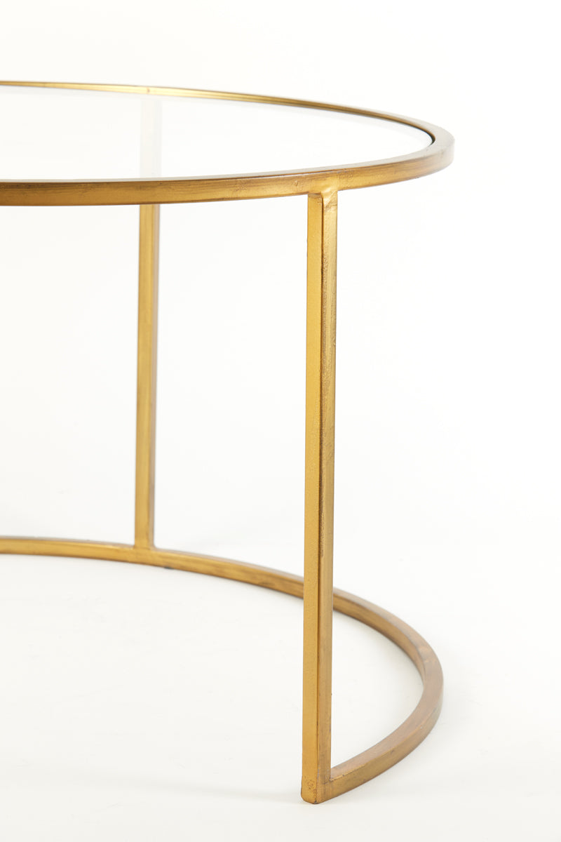 Elegant Nesting Coffee Tables with Gold Accents and Glass Tops (Set of 2) - Diameter 65x39 cm & 75x44 cm