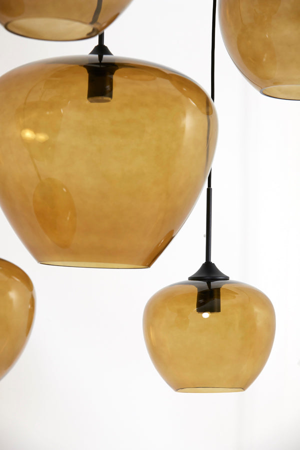 Elegant 10-Light Pendant Lamp with Brown Glass and Matte Black Frame (120x60x110 cm)