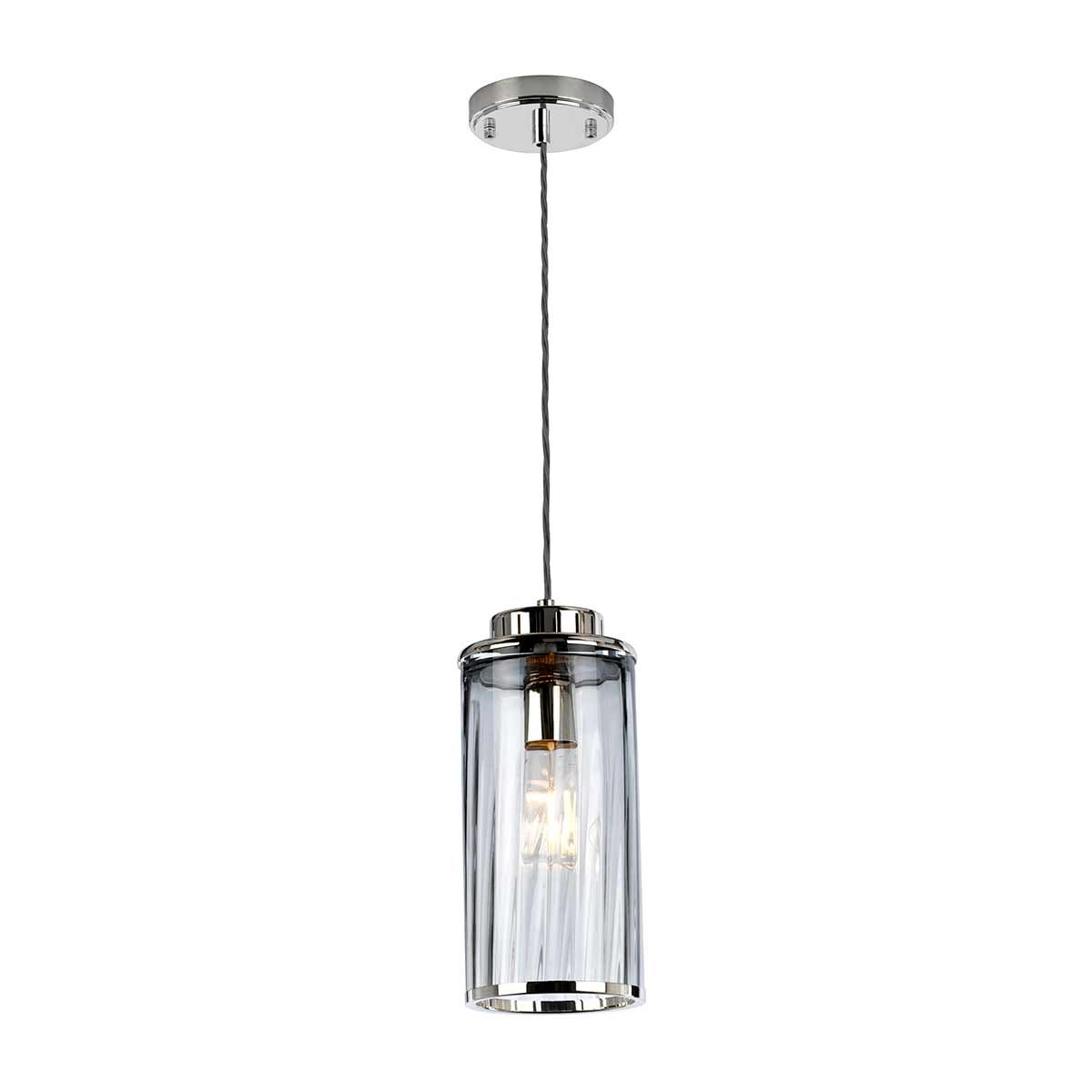 Reno Polished Nickel Pendant Light with Smoke Glass Shade
