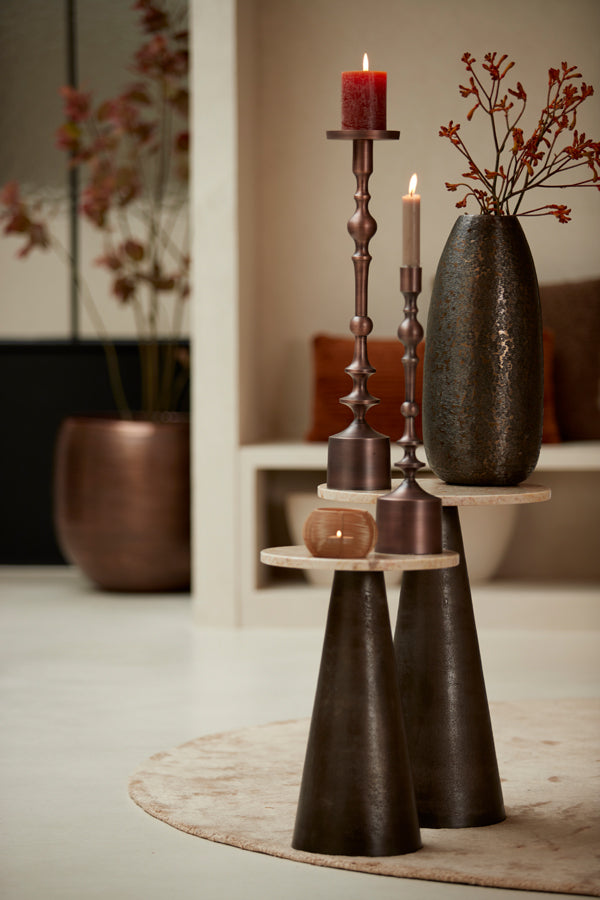 Elegant Sheva Candle Stand in Matte Antique Copper Finish (Ø11x54 cm)