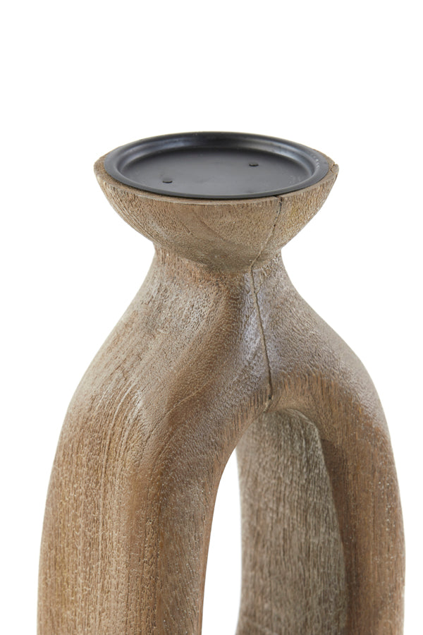 Rustic Brown Wooden Candle Holder - 14x12x45 cm
