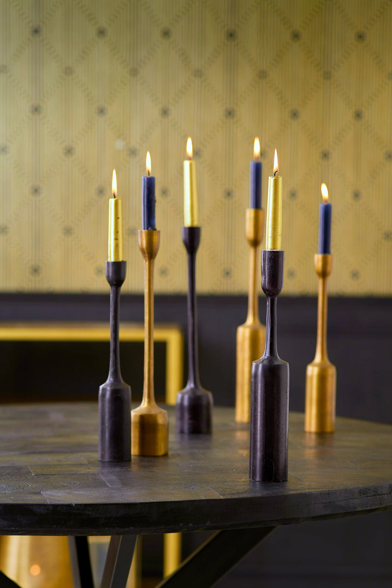 Set of 3 Antique Bronze Candle Holders, Max Height 35.5 cm