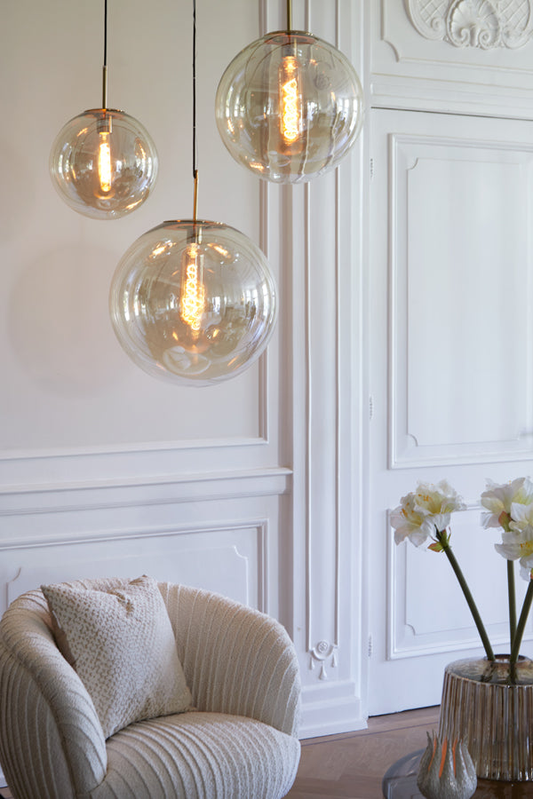 Antique Bronze Medina Pendant Lamp with Amber Glass, 48 cm Diameter