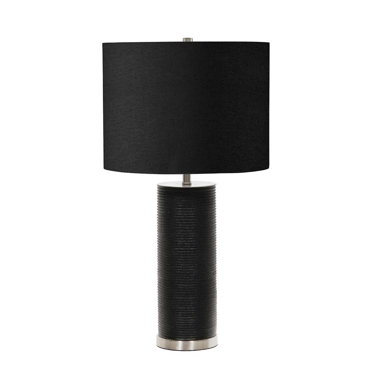 Ripple Black Porcelain Table Lamp with Polished Nickel Accents